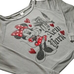 Disney Minnie Mouse New York Gray Slouch Sweatshirt Women's Graphic Pullover